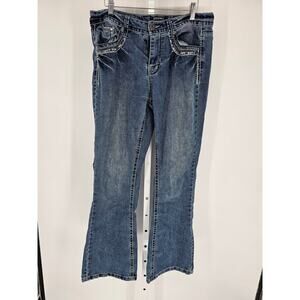 Roz & Ali Womens Sz 8 Flare Leg Blue Jeans Light Wash Embellished